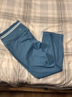 Active USA Teal Blue High-Waist Leggings with Stripe Waistband